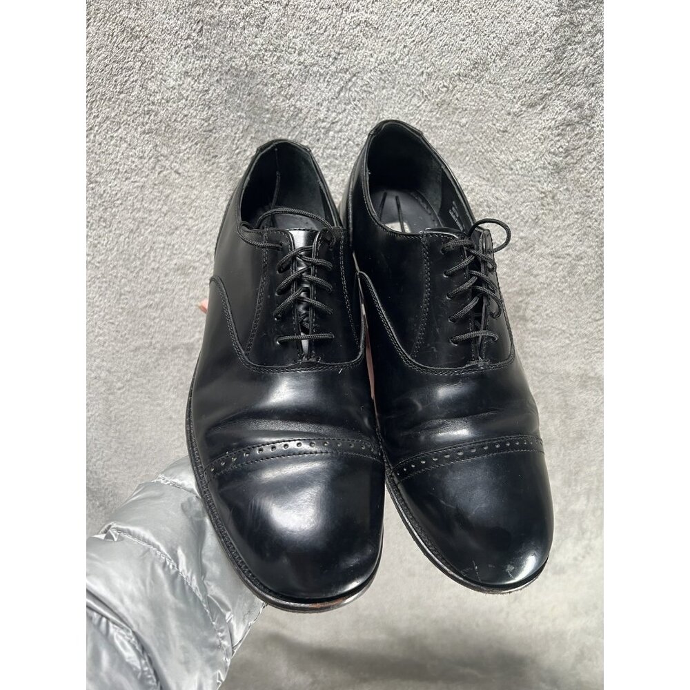 David Taylor Men’s 10.5 Oxford Black Leather Wingtip Brogue Round Toe Lace Shoes